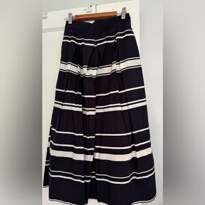 Ann Taylor Navy and White Striped Midi Skirt
